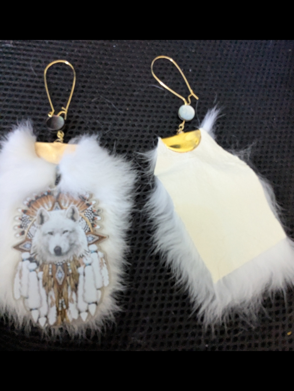 White Wolf Feathered Statement Earrings - Picture 6 of 6